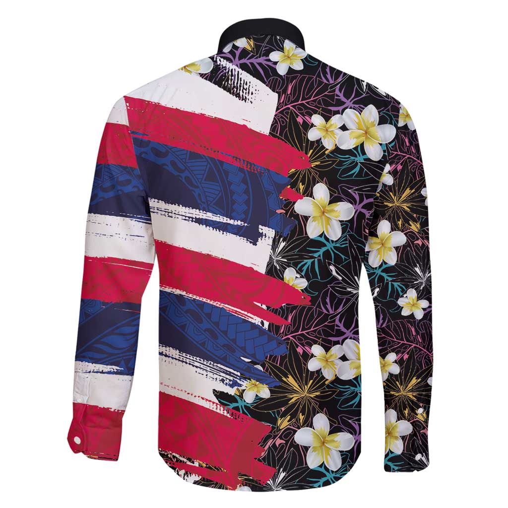 Hawaiian Flag Day Family Matching Puletasi and Hawaiian Shirt Tropical Flowers and Leaves