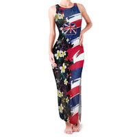 Hawaiian Flag Day Family Matching Tank Maxi Dress and Hawaiian Shirt Tropical Flowers and Leaves