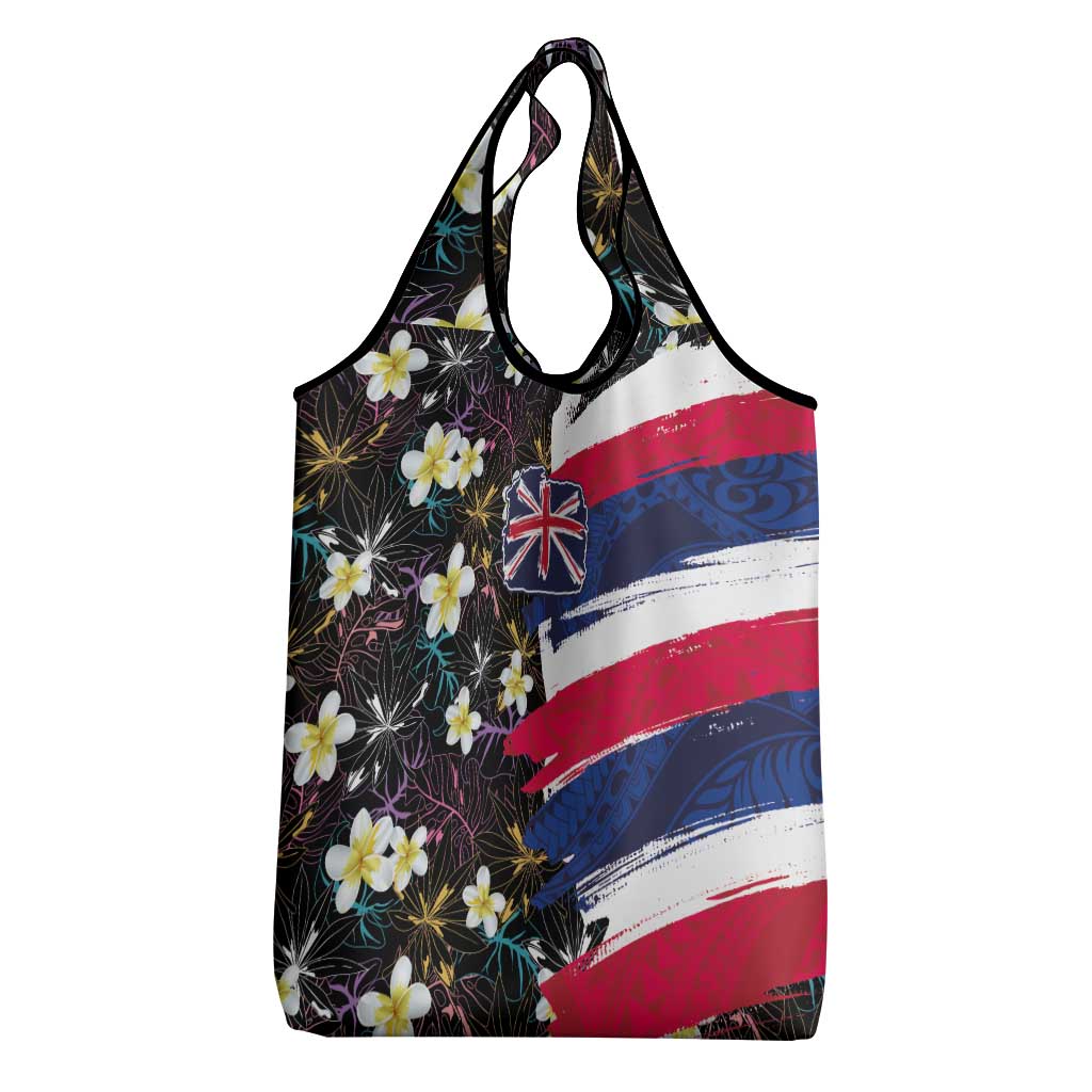 Hawaiian Flag Day Grocery Bag Tropical Flowers and Leaves