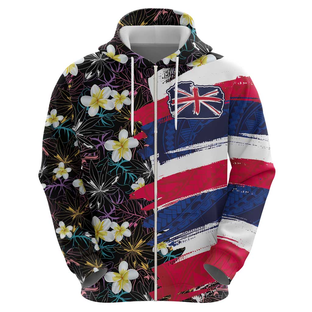 Hawaiian Flag Day Hoodie Tropical Flowers and Leaves