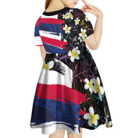 Hawaiian Flag Day Kid Short Sleeve Dress Tropical Flowers and Leaves