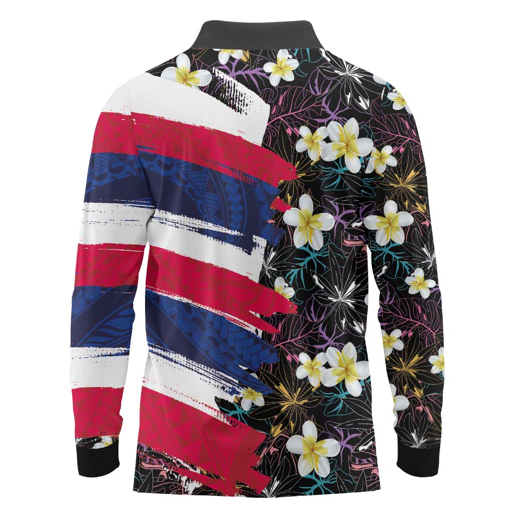 Hawaiian Flag Day Long Sleeve Polo Shirt Tropical Flowers and Leaves LT03 - Polynesian Pride