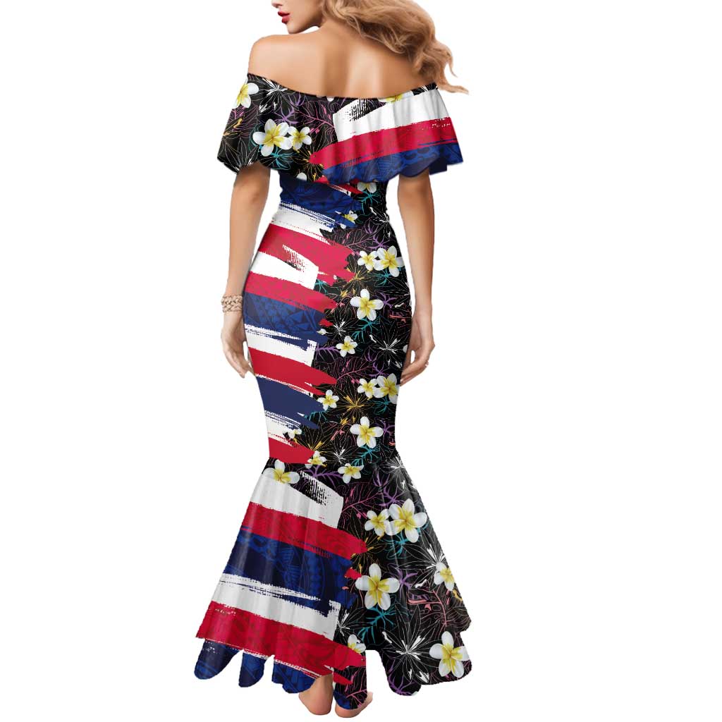 Hawaiian Flag Day Mermaid Dress Tropical Flowers and Leaves