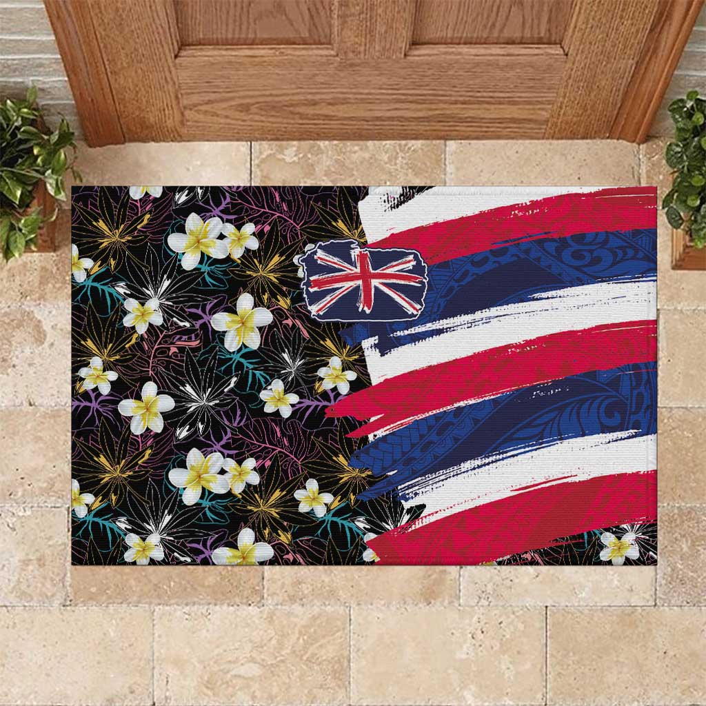 Hawaiian Flag Day Rubber Doormat Tropical Flowers and Leaves