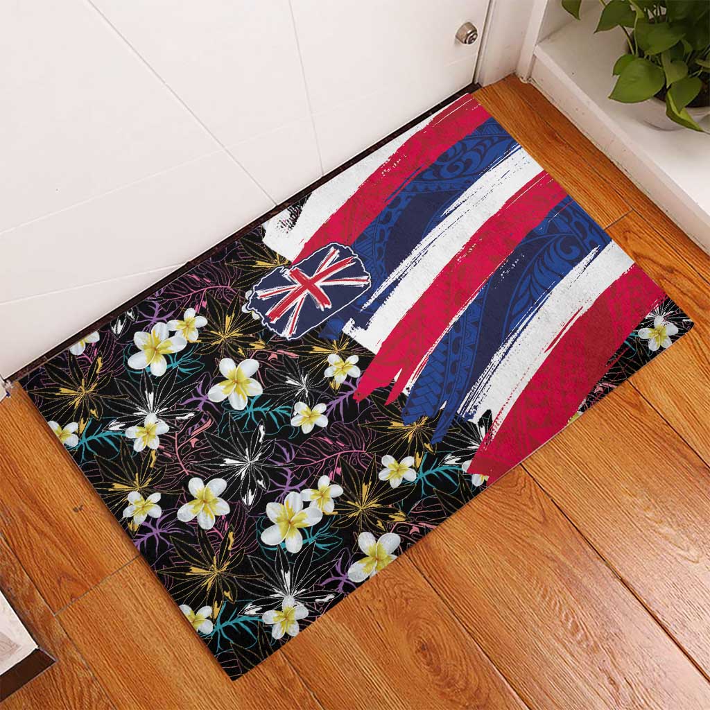 Hawaiian Flag Day Rubber Doormat Tropical Flowers and Leaves