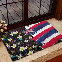 Hawaiian Flag Day Rubber Doormat Tropical Flowers and Leaves