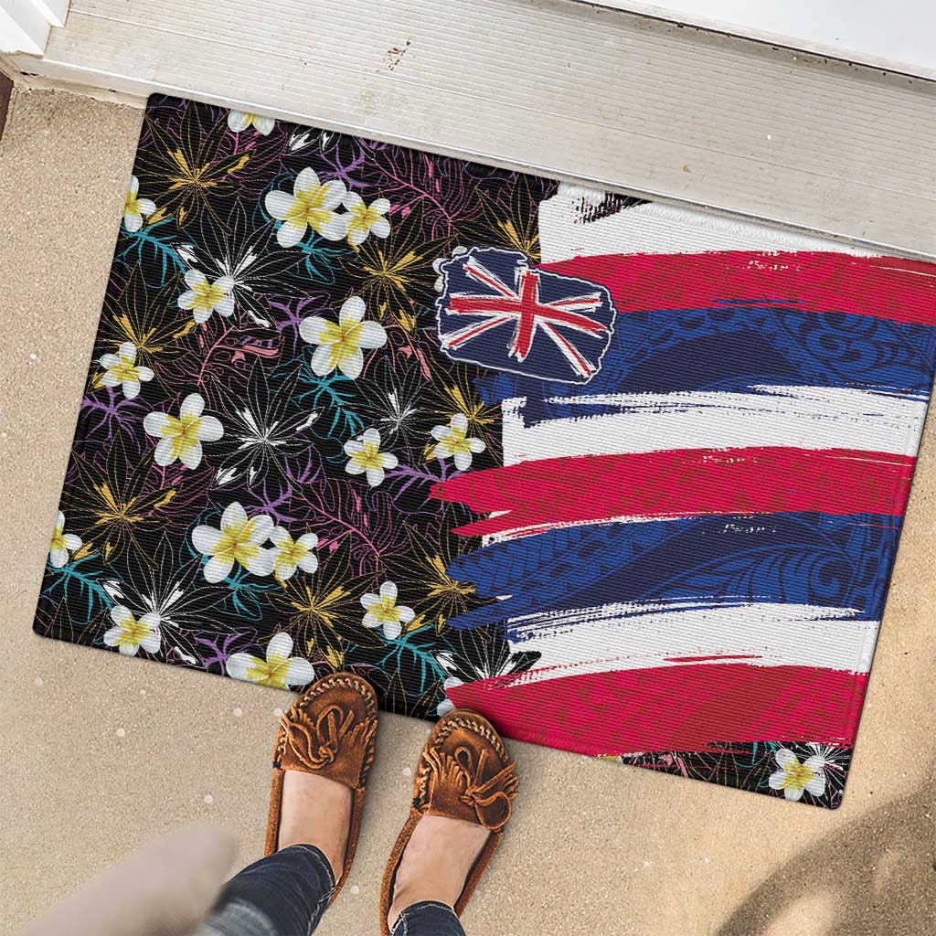 Hawaiian Flag Day Rubber Doormat Tropical Flowers and Leaves