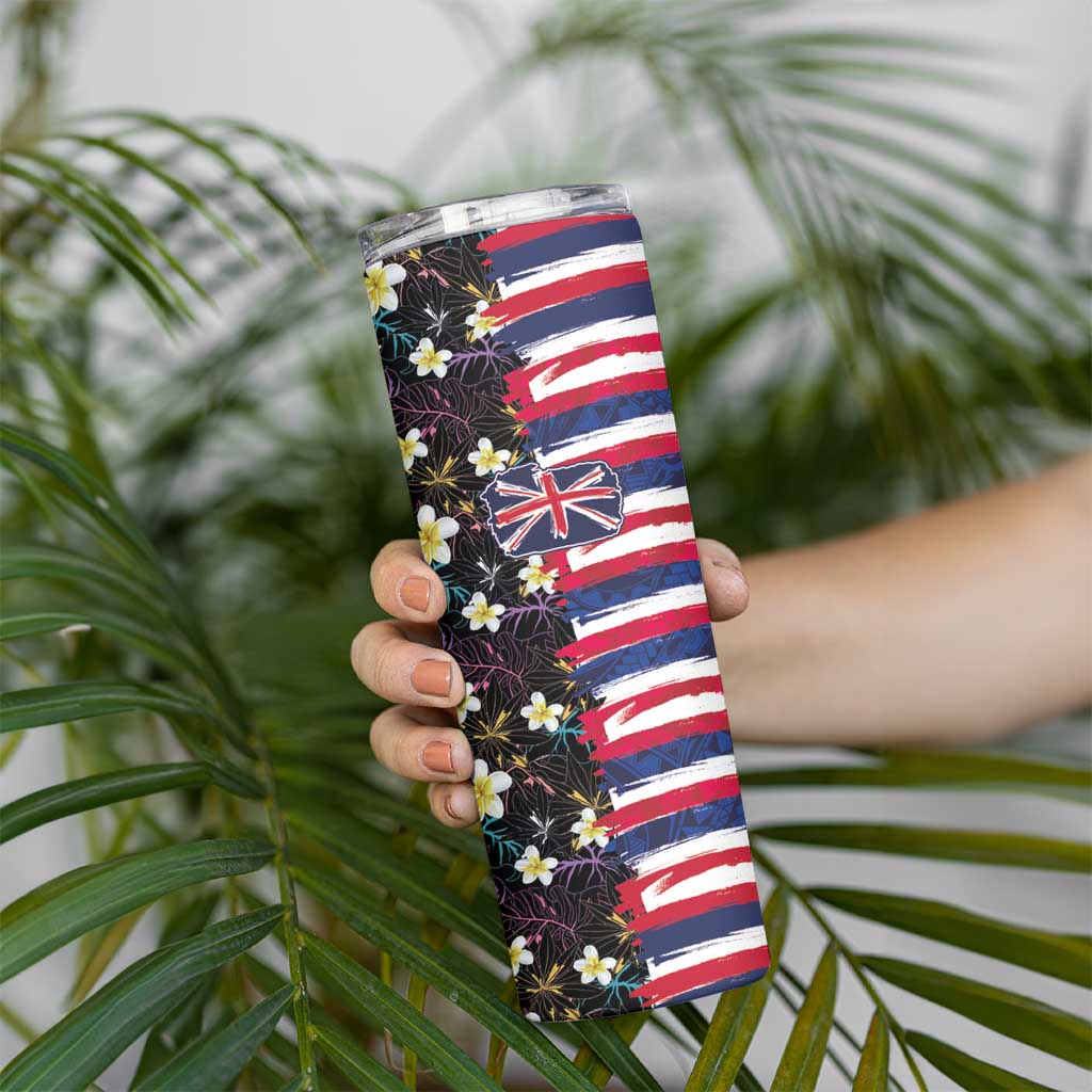 Hawaiian Flag Day Skinny Tumbler Tropical Flowers and Leaves