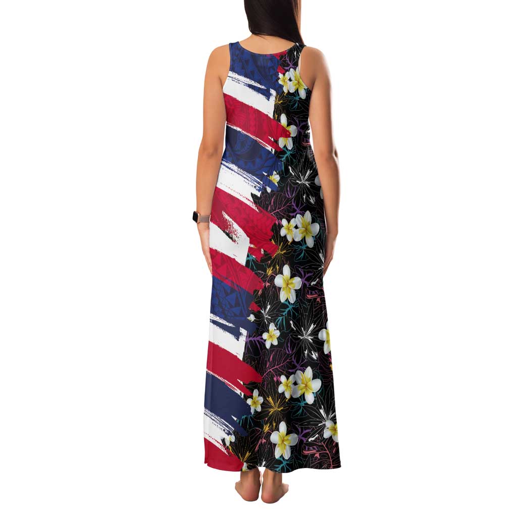 Hawaiian Flag Day Tank Maxi Dress Tropical Flowers and Leaves