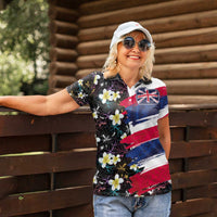 Hawaiian Flag Day Women Polo Shirt Tropical Flowers and Leaves