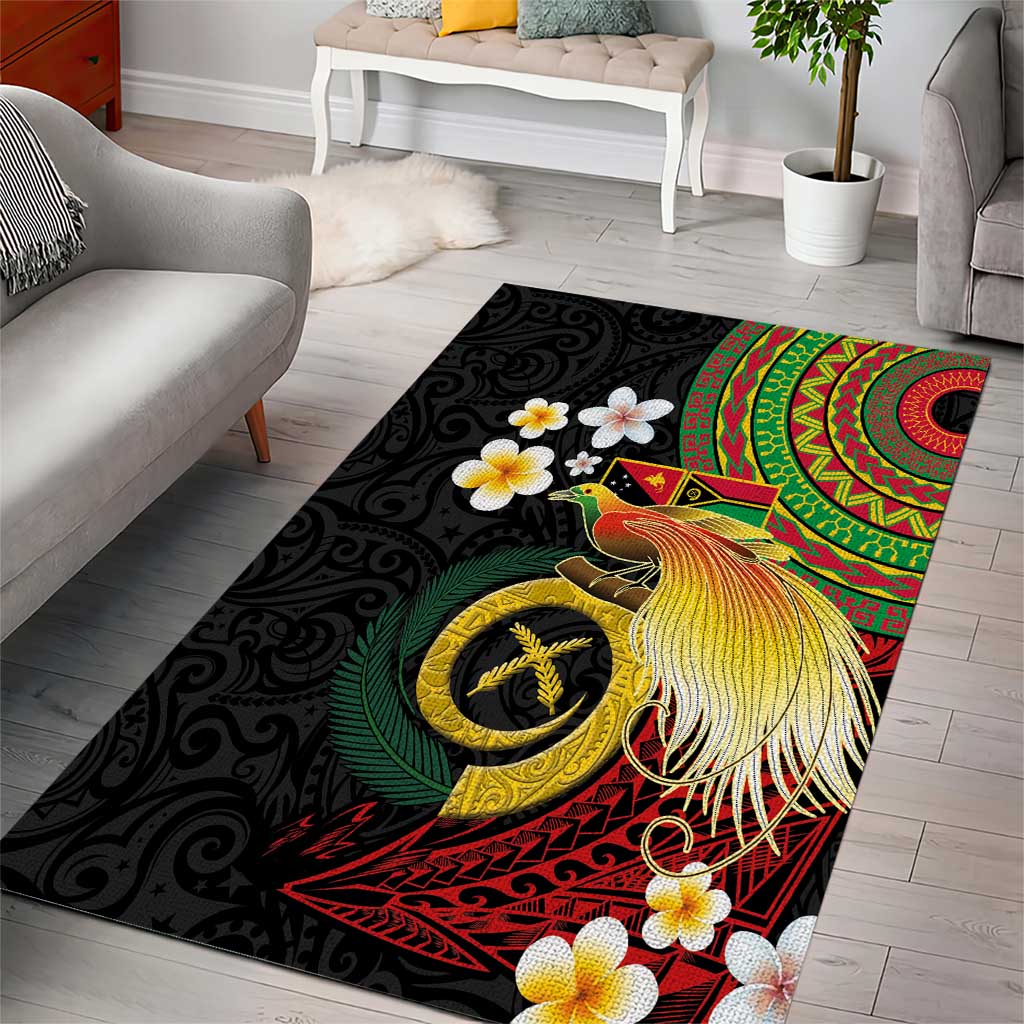 Vanuatu and Papua New Guinea Together Area Rug Bird-of-paradise and Pig Tusk Melanesian Pattern