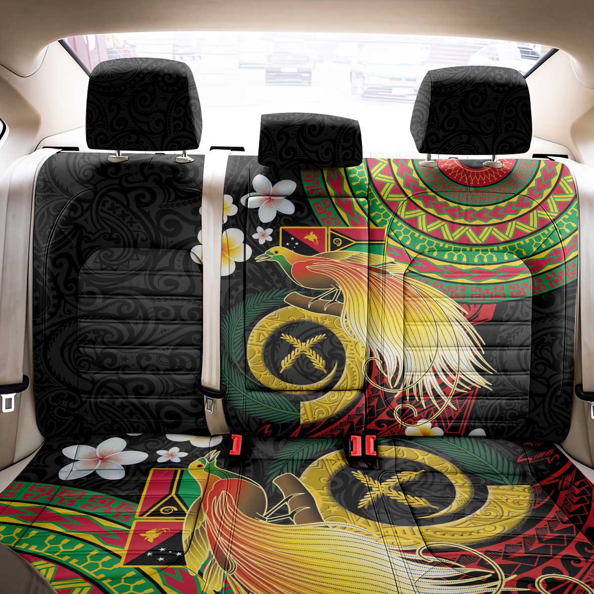 Vanuatu and Papua New Guinea Together Back Car Seat Cover Bird-of-paradise and Pig Tusk Melanesian Pattern
