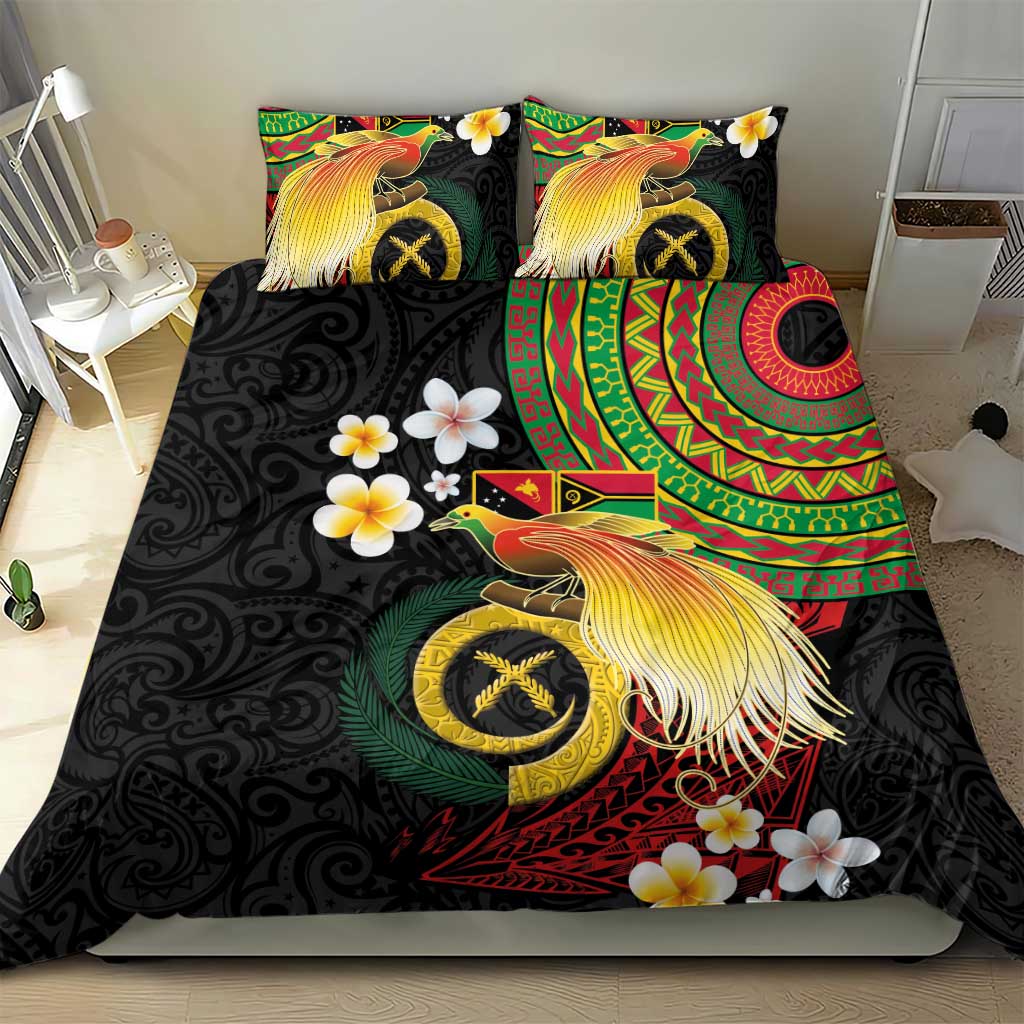 Vanuatu and Papua New Guinea Together Bedding Set Bird-of-paradise and Pig Tusk Melanesian Pattern