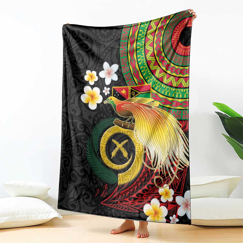 Vanuatu and Papua New Guinea Together Blanket Bird-of-paradise and Pig Tusk Melanesian Pattern