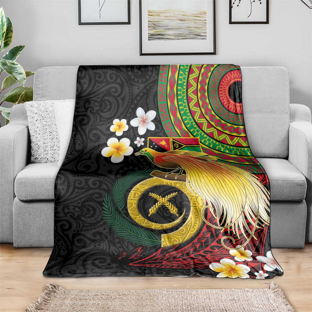 Vanuatu and Papua New Guinea Together Blanket Bird-of-paradise and Pig Tusk Melanesian Pattern