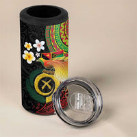Vanuatu and Papua New Guinea Together 4 in 1 Can Cooler Tumbler Bird-of-paradise and Pig Tusk Melanesian Pattern