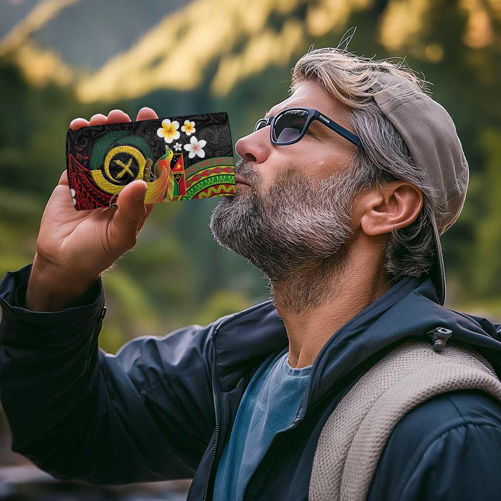 Vanuatu and Papua New Guinea Together 4 in 1 Can Cooler Tumbler Bird-of-paradise and Pig Tusk Melanesian Pattern