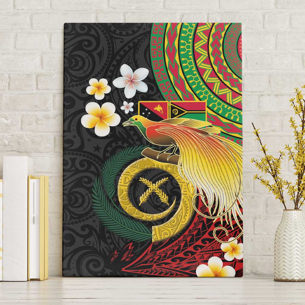 Vanuatu and Papua New Guinea Together Canvas Wall Art Bird-of-paradise and Pig Tusk Melanesian Pattern