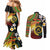 Vanuatu and Papua New Guinea Together Couples Matching Mermaid Dress and Long Sleeve Button Shirt Bird-of-paradise and Pig Tusk Melanesian Pattern