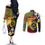 Vanuatu and Papua New Guinea Together Couples Matching Off The Shoulder Long Sleeve Dress and Long Sleeve Button Shirt Bird-of-paradise and Pig Tusk Melanesian Pattern