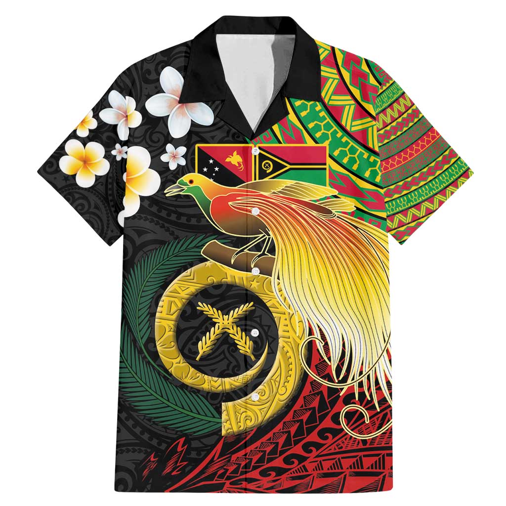 Vanuatu and Papua New Guinea Together Family Matching Mermaid Dress and Hawaiian Shirt Bird-of-paradise and Pig Tusk Melanesian Pattern