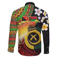 Vanuatu and Papua New Guinea Together Family Matching Off The Shoulder Long Sleeve Dress and Hawaiian Shirt Bird-of-paradise and Pig Tusk Melanesian Pattern