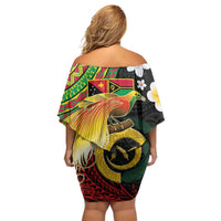 Vanuatu and Papua New Guinea Together Family Matching Off Shoulder Short Dress and Hawaiian Shirt Bird-of-paradise and Pig Tusk Melanesian Pattern