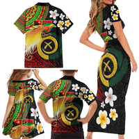 Vanuatu and Papua New Guinea Together Family Matching Short Sleeve Bodycon Dress and Hawaiian Shirt Bird-of-paradise and Pig Tusk Melanesian Pattern