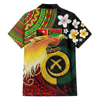 Vanuatu and Papua New Guinea Together Family Matching Short Sleeve Bodycon Dress and Hawaiian Shirt Bird-of-paradise and Pig Tusk Melanesian Pattern
