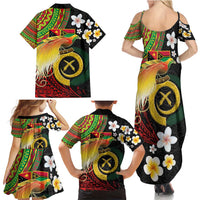 Vanuatu and Papua New Guinea Together Family Matching Summer Maxi Dress and Hawaiian Shirt Bird-of-paradise and Pig Tusk Melanesian Pattern