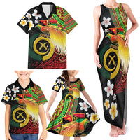 Vanuatu and Papua New Guinea Together Family Matching Tank Maxi Dress and Hawaiian Shirt Bird-of-paradise and Pig Tusk Melanesian Pattern