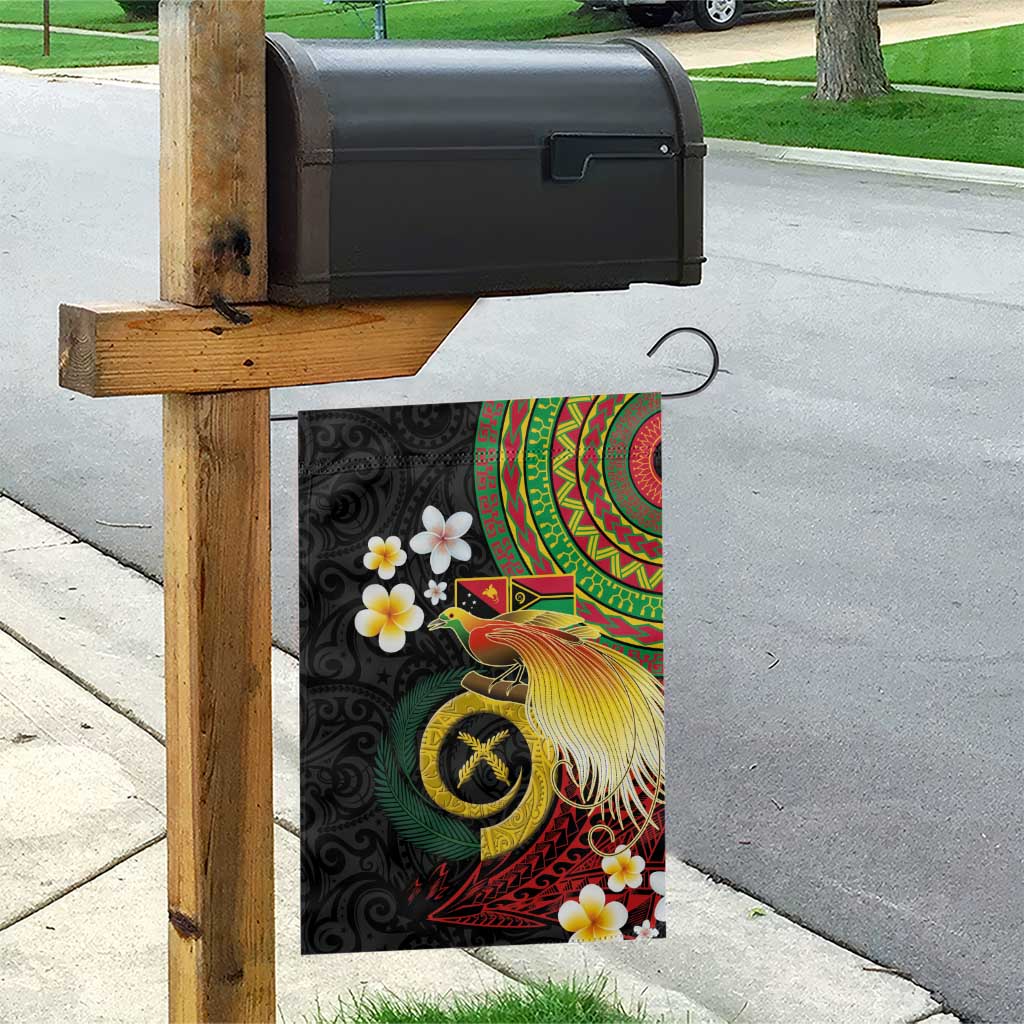 Vanuatu and Papua New Guinea Together Garden Flag Bird-of-paradise and Pig Tusk Melanesian Pattern