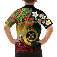 Vanuatu and Papua New Guinea Together Kid Hawaiian Shirt Bird-of-paradise and Pig Tusk Melanesian Pattern