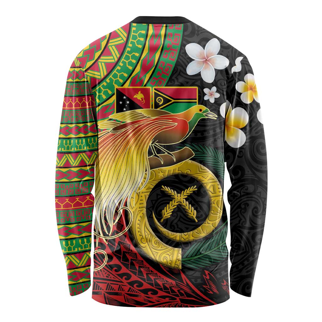 Vanuatu and Papua New Guinea Together Long Sleeve Shirt Bird-of-paradise and Pig Tusk Melanesian Pattern