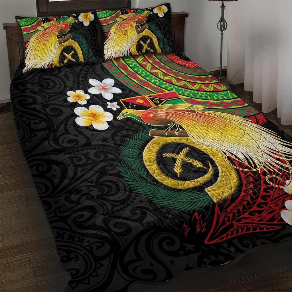 Vanuatu and Papua New Guinea Together Quilt Bed Set Bird-of-paradise and Pig Tusk Melanesian Pattern