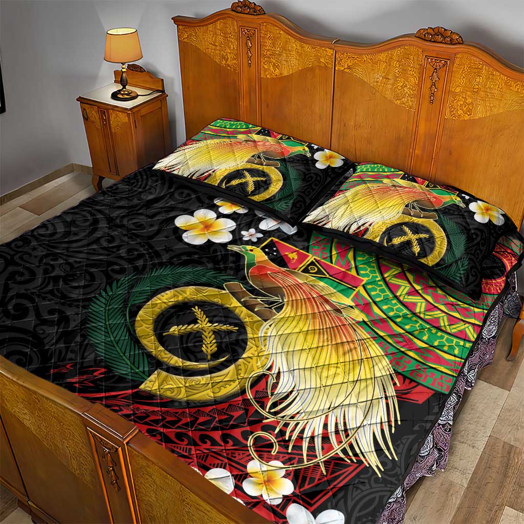 Vanuatu and Papua New Guinea Together Quilt Bed Set Bird-of-paradise and Pig Tusk Melanesian Pattern