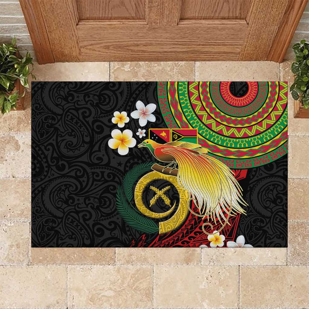 Vanuatu and Papua New Guinea Together Rubber Doormat Bird-of-paradise and Pig Tusk Melanesian Pattern