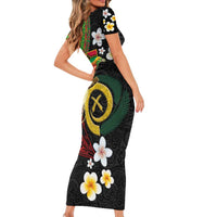 Vanuatu and Papua New Guinea Together Short Sleeve Bodycon Dress Bird-of-paradise and Pig Tusk Melanesian Pattern