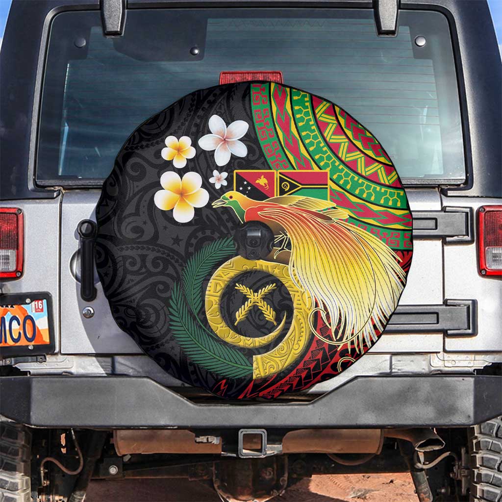 Vanuatu and Papua New Guinea Together Spare Tire Cover Bird-of-paradise and Pig Tusk Melanesian Pattern