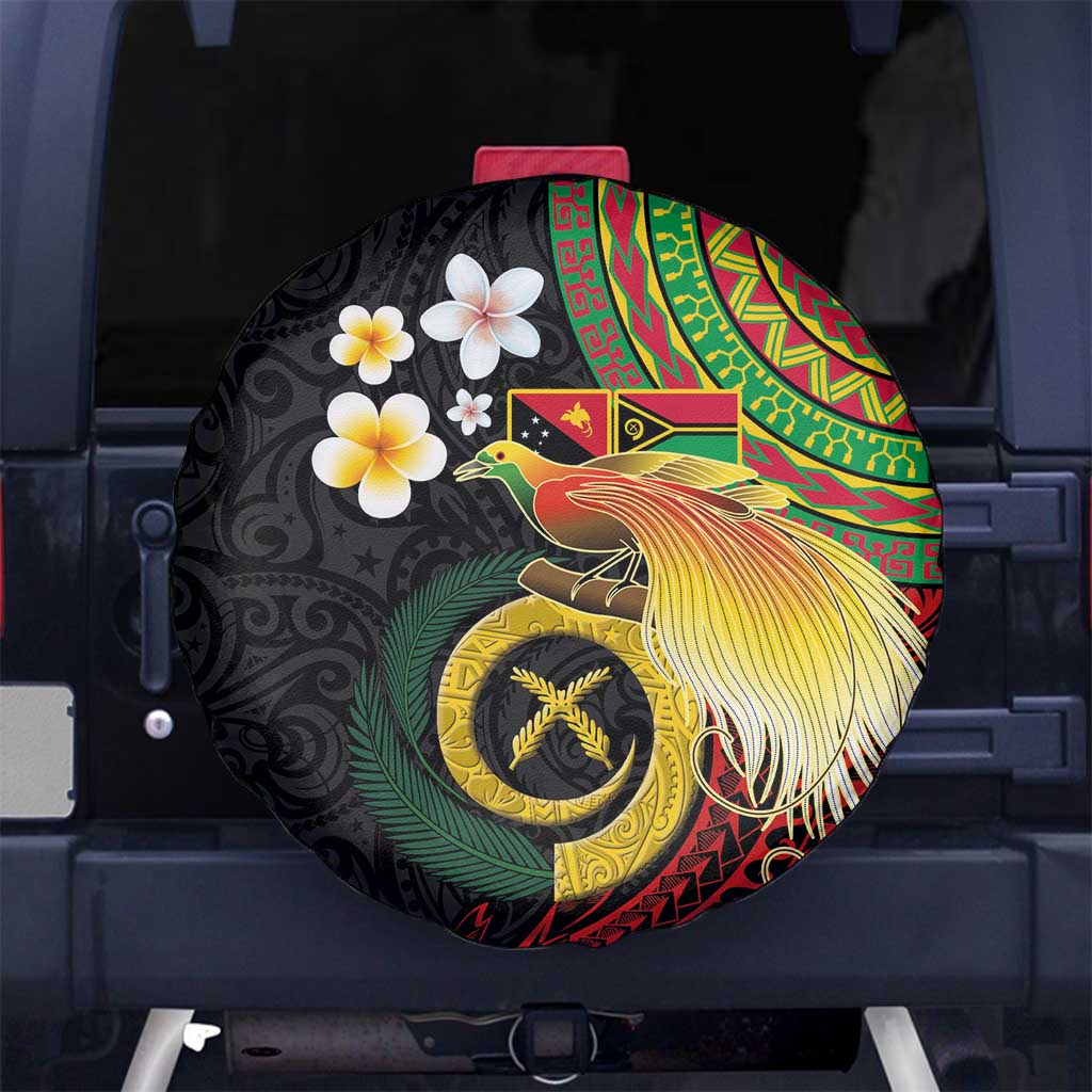 Vanuatu and Papua New Guinea Together Spare Tire Cover Bird-of-paradise and Pig Tusk Melanesian Pattern