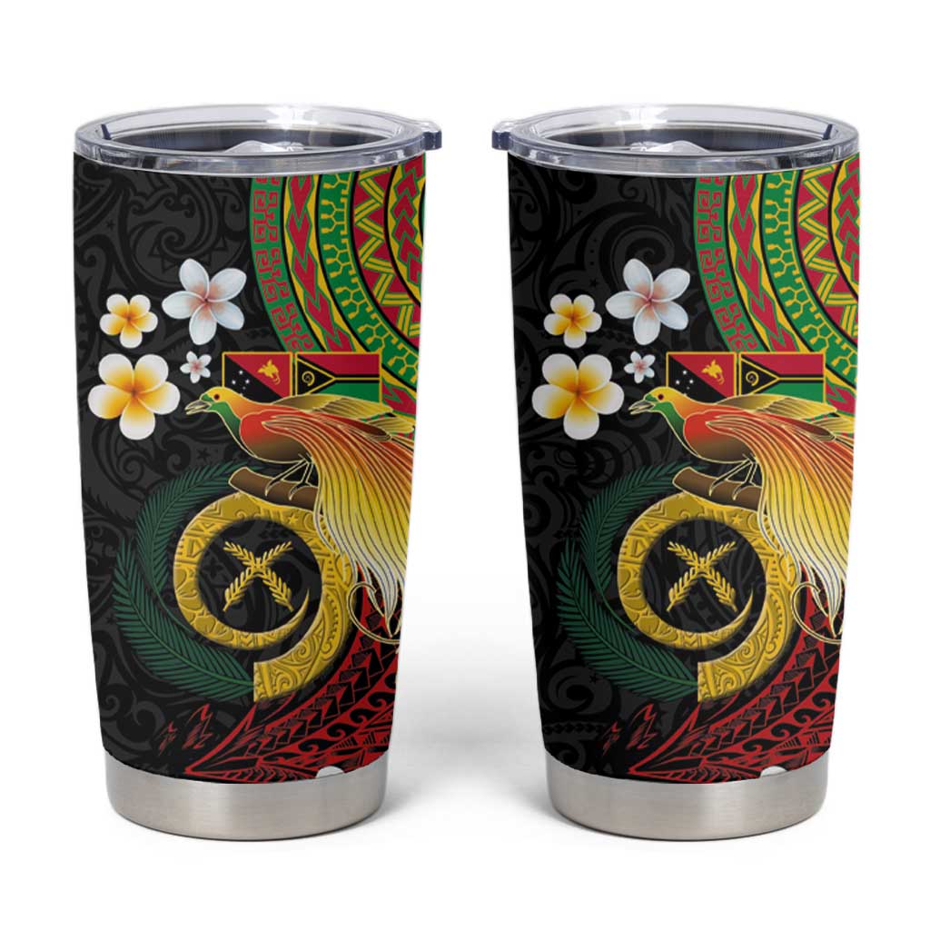 Vanuatu and Papua New Guinea Together Tumbler Cup Bird-of-paradise and Pig Tusk Melanesian Pattern