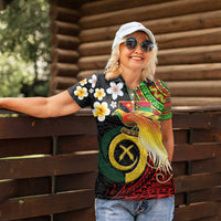 Vanuatu and Papua New Guinea Together Women Polo Shirt Bird-of-paradise and Pig Tusk Melanesian Pattern