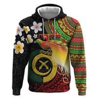 Vanuatu and Papua New Guinea Together Zip Hoodie Bird-of-paradise and Pig Tusk Melanesian Pattern