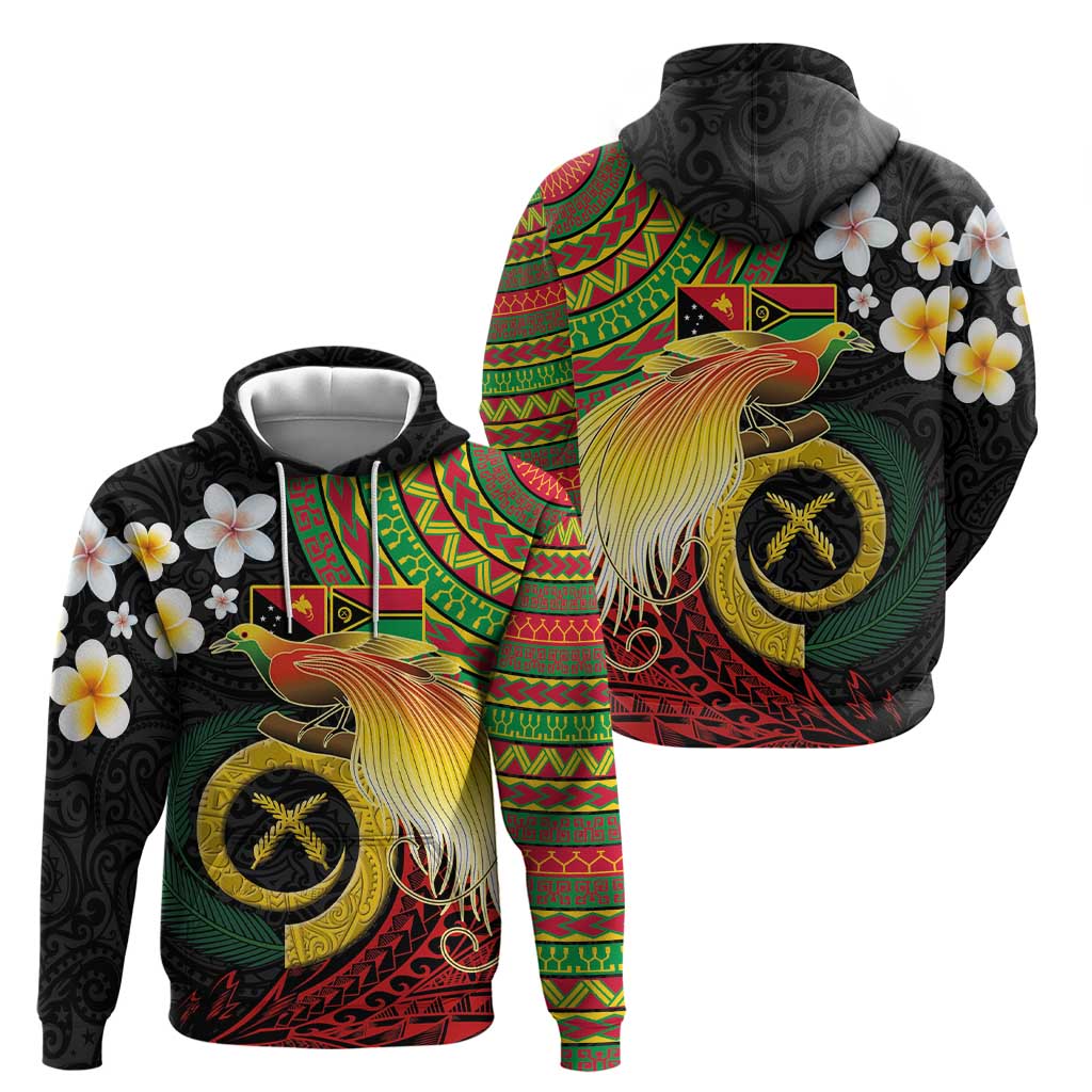 Vanuatu and Papua New Guinea Together Zip Hoodie Bird-of-paradise and Pig Tusk Melanesian Pattern