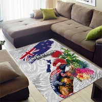 New Zealand Christmas Area Rug Meri Kirihimete-Tuatara and Pohutukawa White Color
