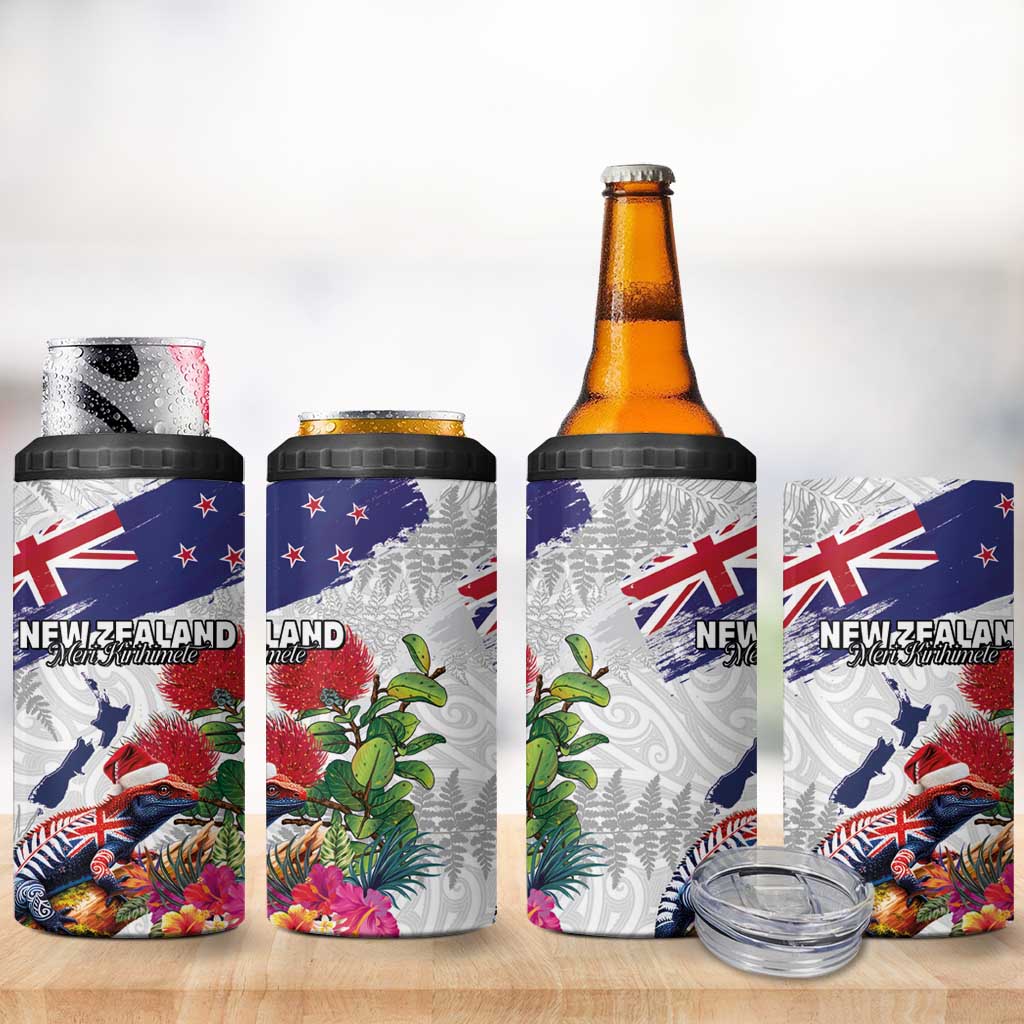 New Zealand Christmas 4 in 1 Can Cooler Tumbler Meri Kirihimete-Tuatara and Pohutukawa White Color