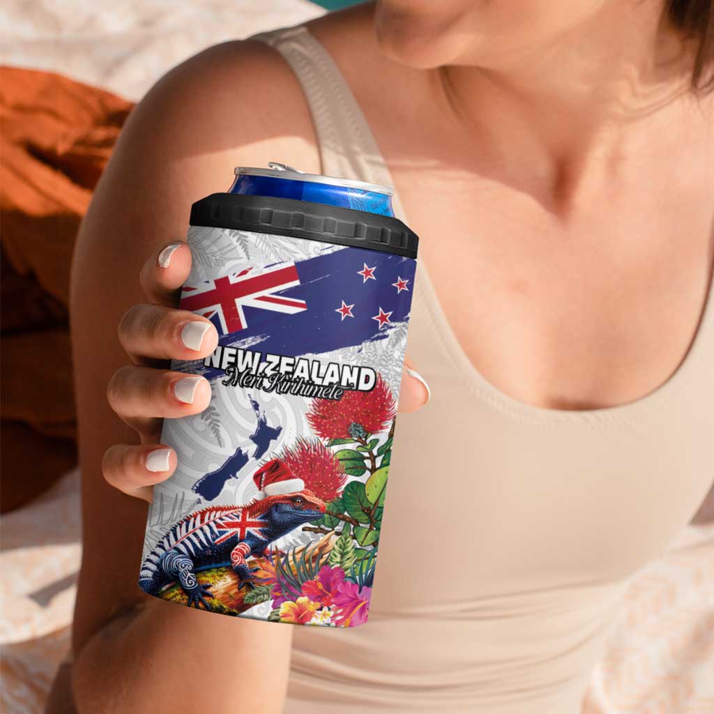 New Zealand Christmas 4 in 1 Can Cooler Tumbler Meri Kirihimete-Tuatara and Pohutukawa White Color