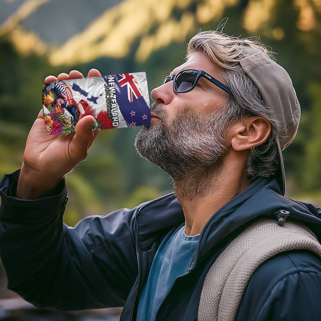 New Zealand Christmas 4 in 1 Can Cooler Tumbler Meri Kirihimete-Tuatara and Pohutukawa White Color
