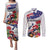 New Zealand Christmas Couples Matching Puletasi and Long Sleeve Button Shirt Meri Kirihimete-Tuatara and Pohutukawa White Color