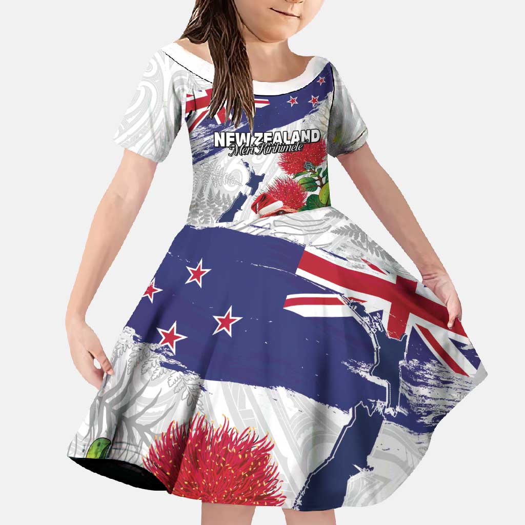 New Zealand Christmas Family Matching Long Sleeve Bodycon Dress and Hawaiian Shirt Meri Kirihimete-Tuatara and Pohutukawa White Color